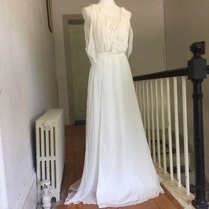 Boohoo Night White Chiffon Frill Wrap Maxi Dress